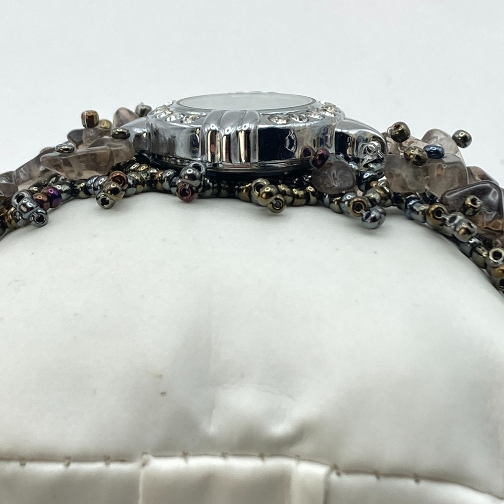 Artisan Womens Watch Beaded Gemstone Silver Tone Crystals New Battery 7.25" - Picture 8 of 16
